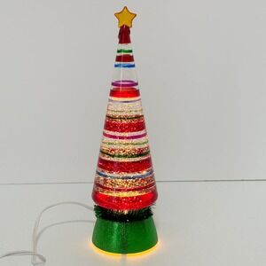 MIDWEST CBK Light Up Striped Christmas Tree Tabletop Decor Star Top Green Base